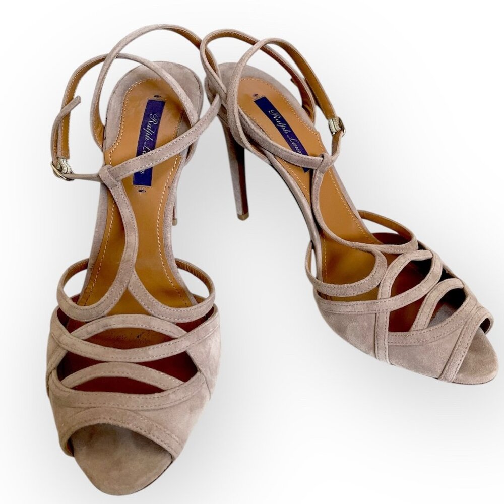 Ralph Lauren Purple Label Blitha Rose Suede Sandal Heels